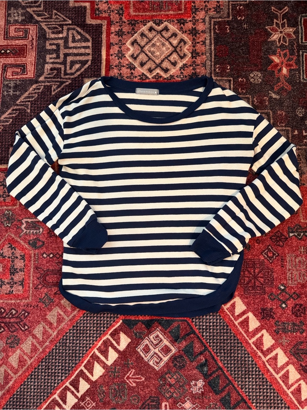 Olivia Moon Navy & White Striped Long-Sleeve Top